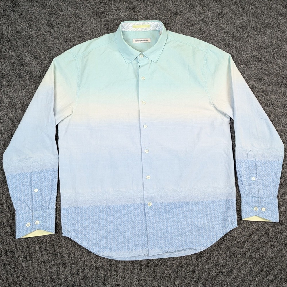 Tommy Bahama Mens Medium Ombre Casual Cotton Silk Button Down Shirt Blue Green - Picture 4 of 13